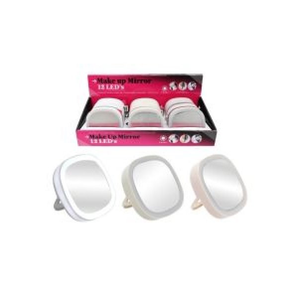 Light-Up Makeup Mirror with Stand / 12 LED (2 Modes) 3 Assorted (Lightweight & Portable)