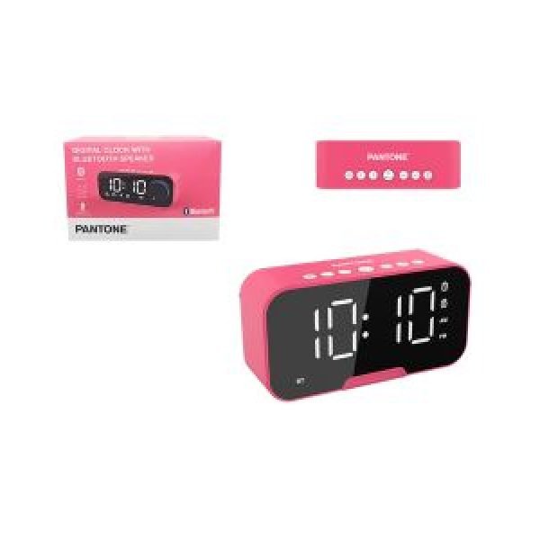 Pantone Digital Clock with Bluetooth Speaker - Pink / Micro SD Card/ Type C Charging input/ Long lasting battery
