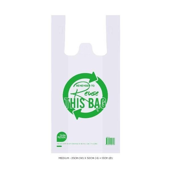 Reusable Heavy Duty Plastic Shopping Bags (MED) - 25CM x 50CM x 13CM**100PK**