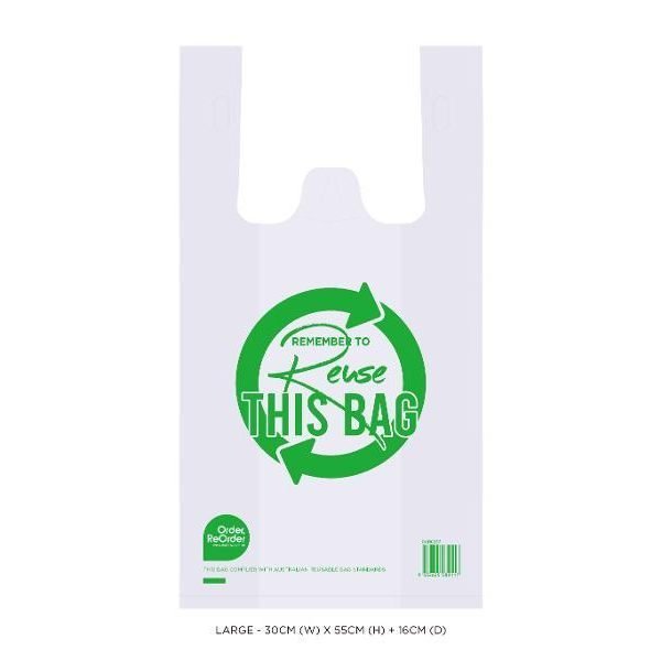 Reusable Heavy Duty Plastic Shopping Bags (LRG) - 30CM x 55CM x 16CM**100PK**