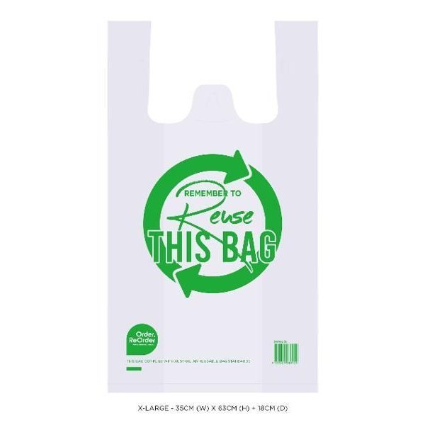Reusable Heavy Duty Plastic Shopping Bags (XL) - 35CM x 63CM x 18CM**50PK**