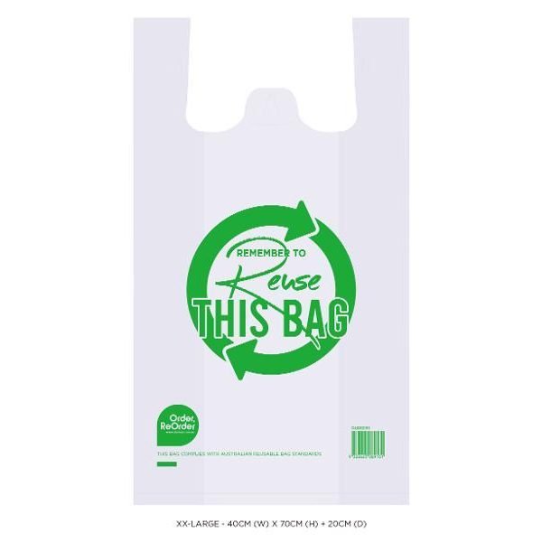 Reusable Heavy Duty Plastic Shopping Bags (XXL) - 40CM x 70CM x 20CM**50PK**