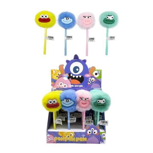 Novelty Pom Pom Pen - Cute Eyed Child Series 1
