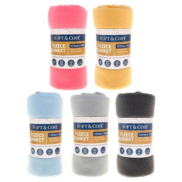 Blanket Polar Fleece 127cm x 152cm Navy, Latte, Baby Pink & Powder Blue