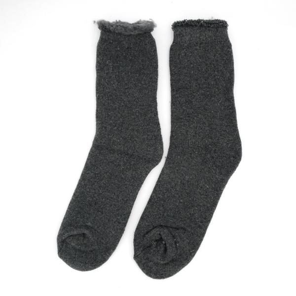 Socks Mens Heat Control Brushed Lining 2pk Crew Cut Navy, Grey & Black