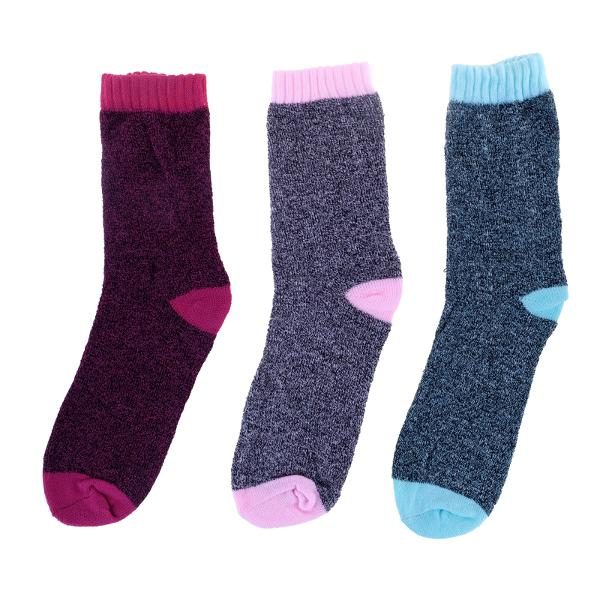 Socks Womens Heat Control Thermal Crew Cut Coloured Pink, Mint Green & Purple