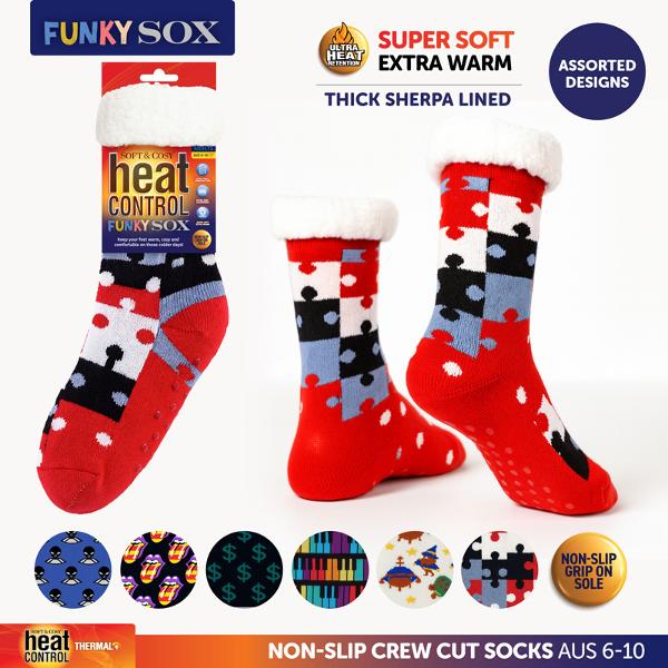 Socks Adults Heat Control Extra Thick Sherpa Sox 6 Assorted Designs