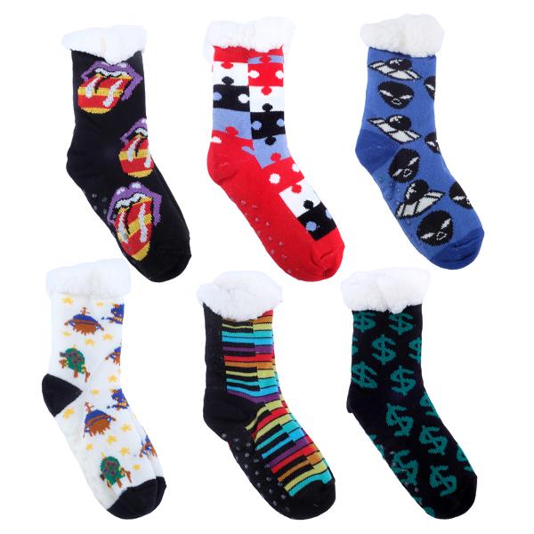 Socks Adults Heat Control Extra Thick Sherpa Sox 6 Assorted Designs - Image 4