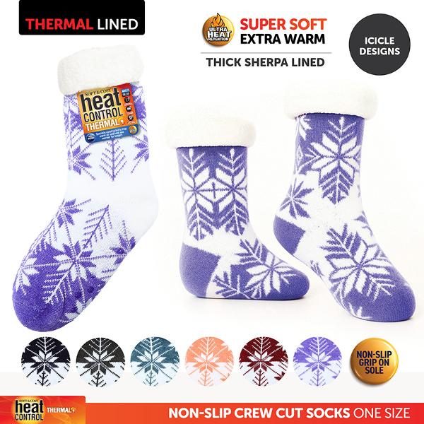 Socks Adults Heat Control Extra Thick Sherpa Lined 6 Assorted