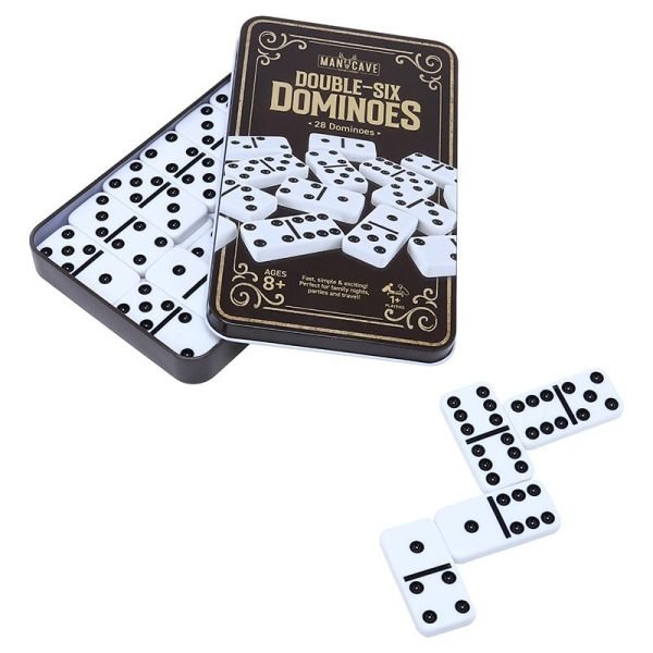 Dominoes Classic Melamine Set in Storage Case- While Tiles with Black Dots- 28pc