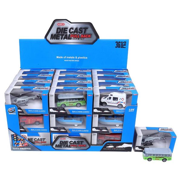 Die Cast Pull Back City Traffic Vehicles- 6 Assorted Designs