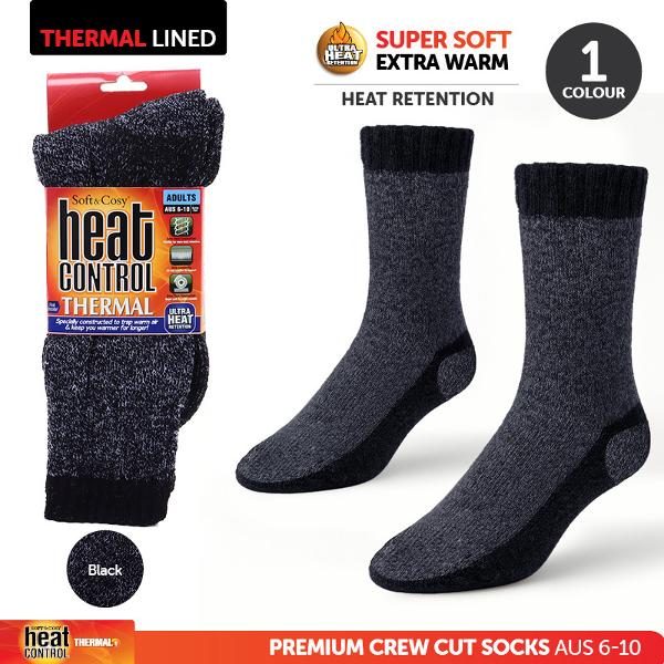Socks Mens Heat Control Thermal Crew Cut Black