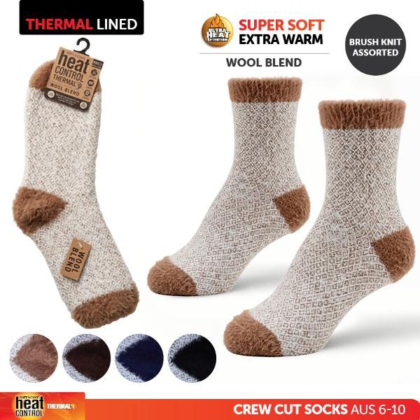 Socks Adults Heat Control Wool Blend Brushed Knit 4 Assorted