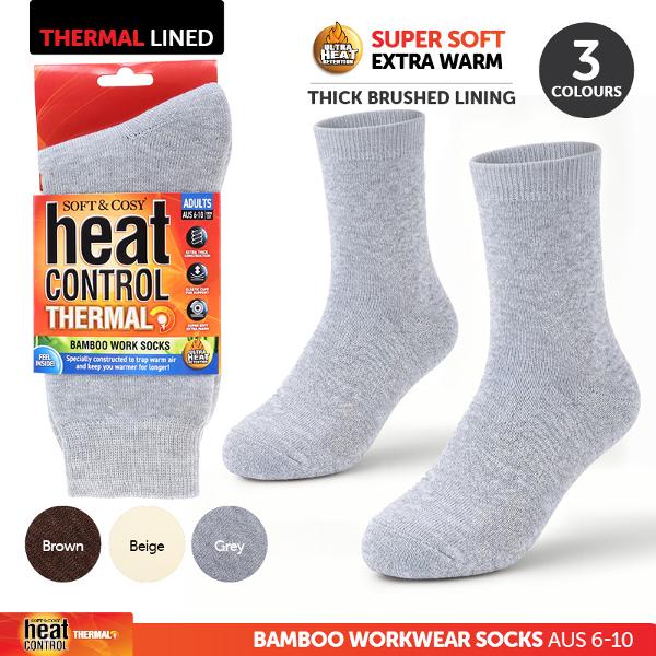 Socks Adults Workwear Bamboo Brushed Lining Crew Cut 3 Assorted