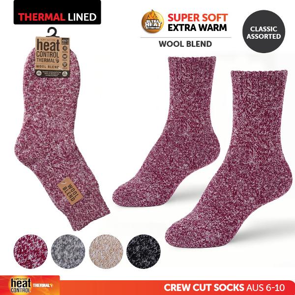 Socks Adults Heat Control Wool Blend Classic Plain 4 Assorted