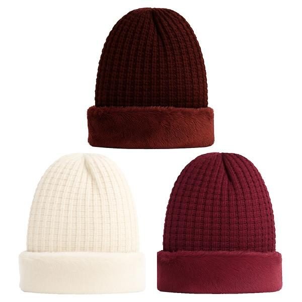 Beanie Adults Heat Control Thermal Lined Slouch Fringe Faux Fur Assorted Colours