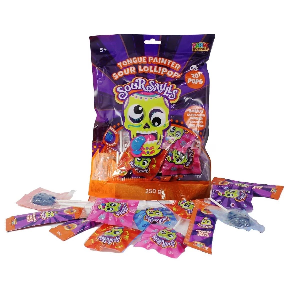 Sour Skulls Tongue Painter 20PK Lollipops 250g
