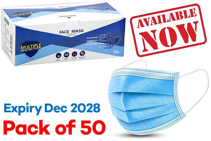 Disposable Face Masks 50pk - Blue