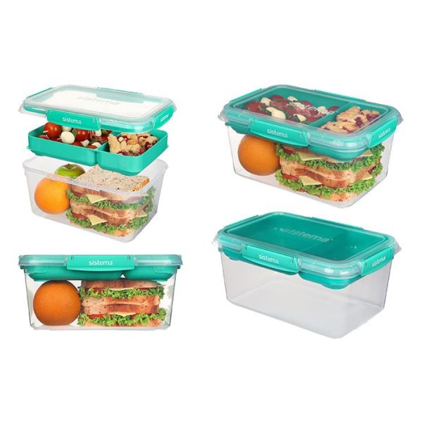 Sistema Rectangle Stax To Go Container - Assorted / 3.35L (Leakproof & Airtight Lid/ Removeable Dual Compartment Tray/ Stackable)