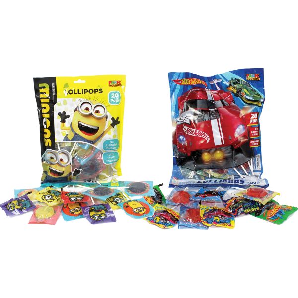 Hot Wheels & Minions 20PK Lollipops 200g