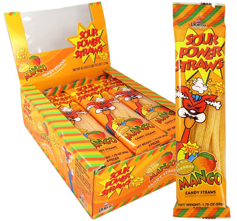 US Dorval Sour Power Straws 50g - Mango