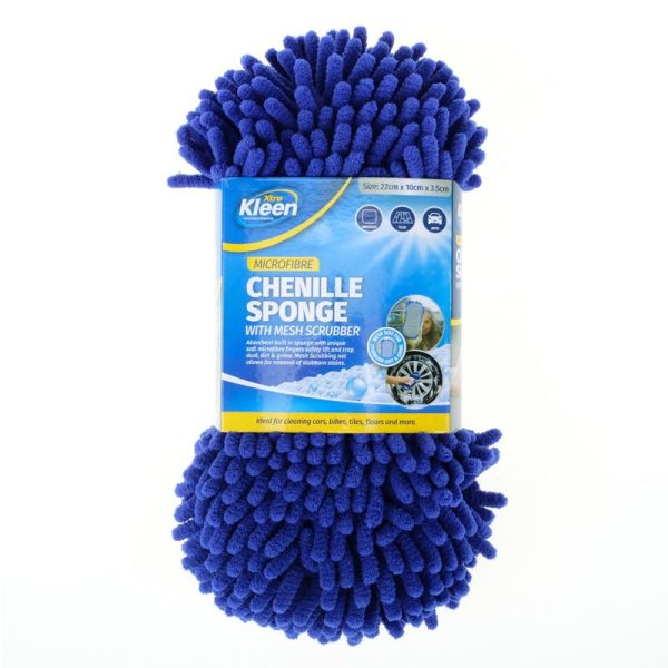 Microfibre Chenille Shaggy Sponge 22cm x 10cm x 3.5cm - Blue