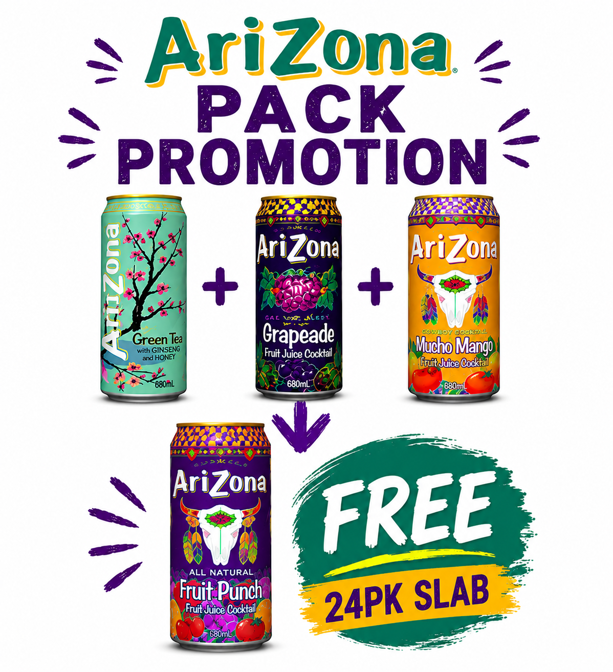 Arizona 680ml GT+Grapeade+Mango→Punch