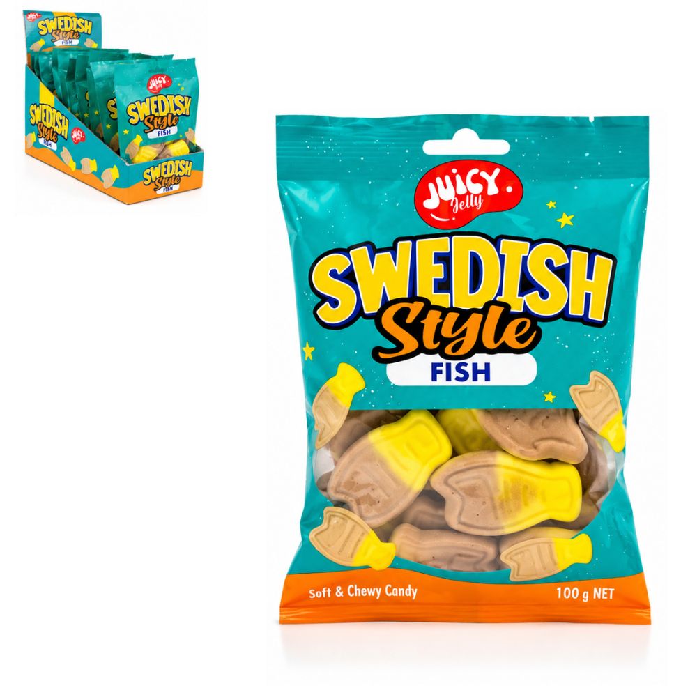 Juicy Jelly Swedish Banana Toffee Fish Hang Bag 100g