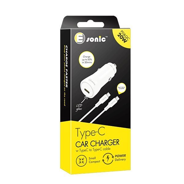 Type-C Car Charger With Type-C to Type-C Cable PD&QC 20W