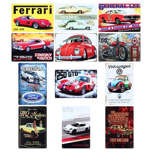Man Cave Accessories Metal Signs 24 Assorted Designs Old Muscle Cars 20cm x 30cm
