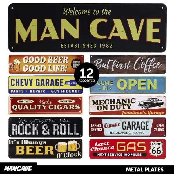 Man Cave Accessories Metal Sign Rectangular Shape 12 Assorted Designs 10cm x 40cm