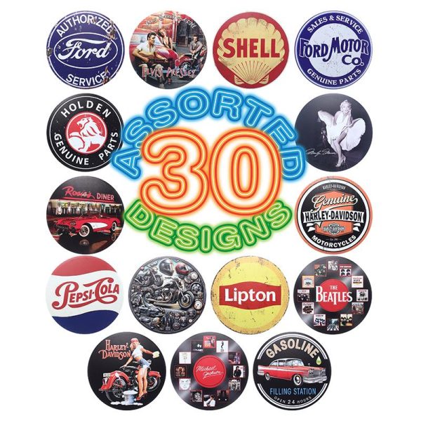 Man Cave Accessories Retro Metal Sign Round Design 30 Assorted Designs 30cm