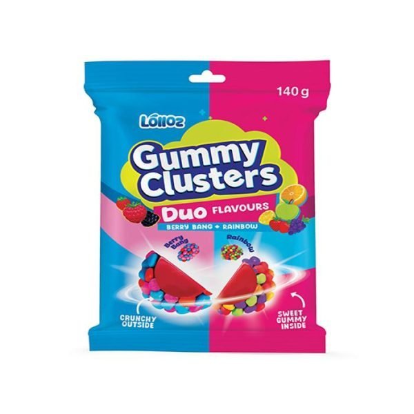 Lolloz Gummy Clusters Duo Berry Bang + Rainbow 140g