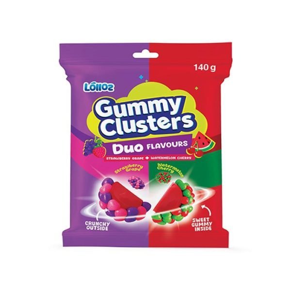 Lolloz Gummy Clusters Duo Strawberry Grape + Watermelon Cherry 140g