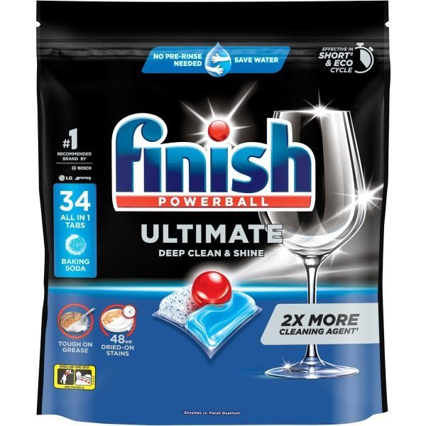 Finish Pk34 Dishwasher Tabs Powerball Ultimate Deep Clean And Shine Baking Soda
