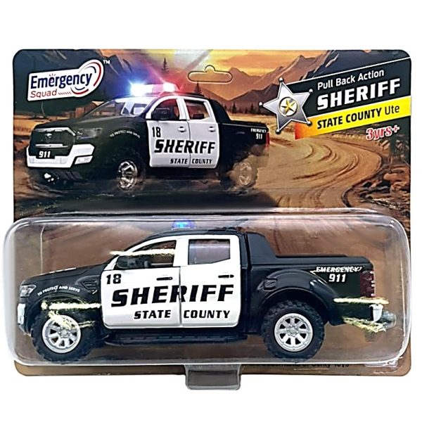 Trailblaster Sheriff Pull Back Ute – Black & White 1:32