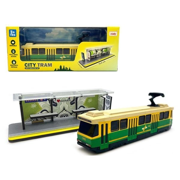 Centy Melbourne Tram with Tram Stop – Green & Gold 1:62