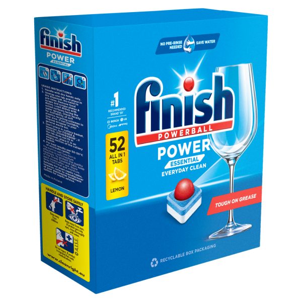 Finish PK52 Powerball Dishwasher Tablets All In 1 Power Essential Everyday Clean Lemon