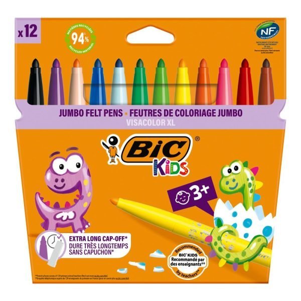 Bic PK12 Jumbo Felt Pens Kids Various Colours